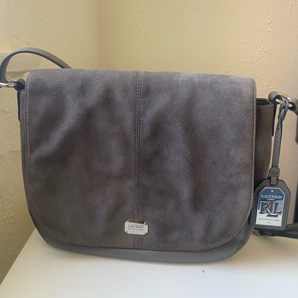Ralph Lauren Gray Messenger Bag with Suede Finish